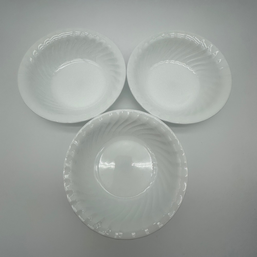 Corelle Enhancements White Swirl 7 Inch Rimmed Soup Cereal Bowls Set of 3